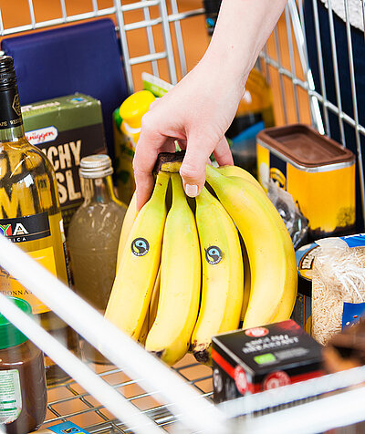 Fairtrade Produkte in Einkaufswagen