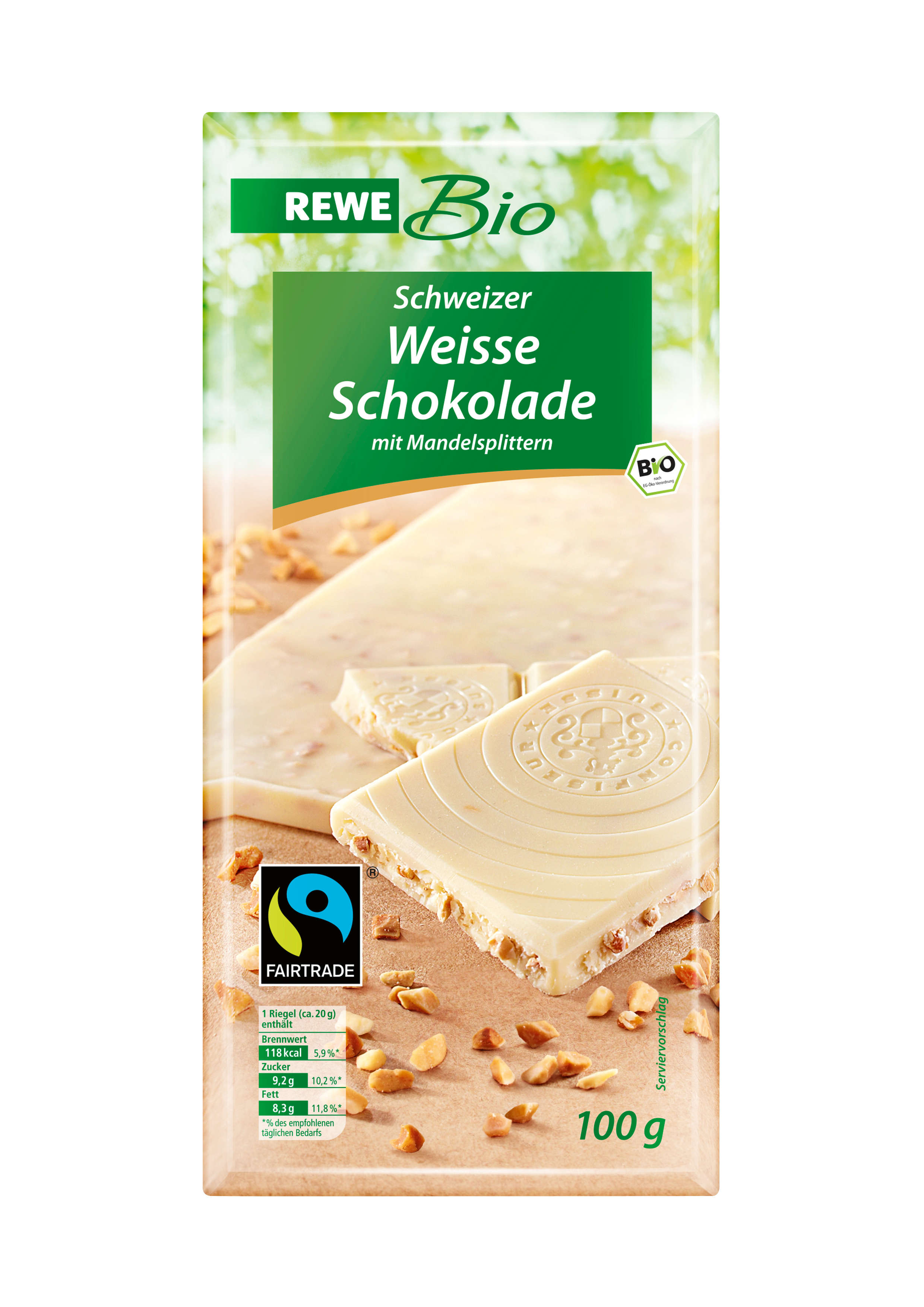 REWE Bio Schweizer Weisse Schokolade mit Mandelsplittern-