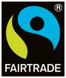 Das Fairtrade Siegel, schwarzer Hintergrund mit dem Text 