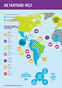 <p>Auf dieser Weltkarte werden übersichtlich und auf einen Blick die wichtigsten Fairtrade-Produkte,<br /> sowie die Top 3 der Erzeugerländer für Deutschland dargestellt.</p>