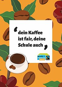 <p>Unsere Kampagnen-Postkarte mit dem Slogan: "Dein Kaffee ist fair, deine Schule auch?"</p>