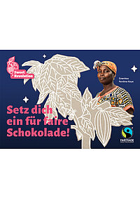 <p>Versenden Sie faire Grüße und teilen Sie die Botschaften der Sweet Revolution!<br /> Postkarte mit Fakten zum Kakaoanbau und einer abtrennbaren Grußkarte für Ihr Faires Fest.</p>