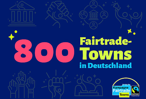 Mit Ludwigshafen gibt es 800 ausgezeichnete Fairtrade-Towns in Deutschland. Das Bild zeigt eine Grafik zum Meilenstein der Kampagne.