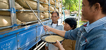 Mr Somboon and Ms Petsri Koin von der Fairtrade-Reis-Organisation OJRPG in Thailand