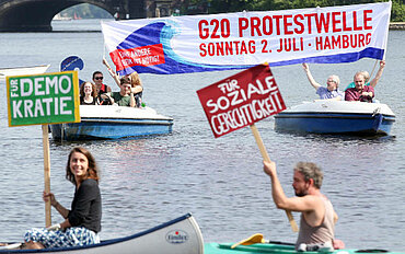 Bild der G20-Protestwellen-Aktion (Bild: KAB Deutschlands e.V.)