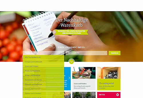 Screenshot der neuen Website des "Nachhaltigen Warenkorbs"